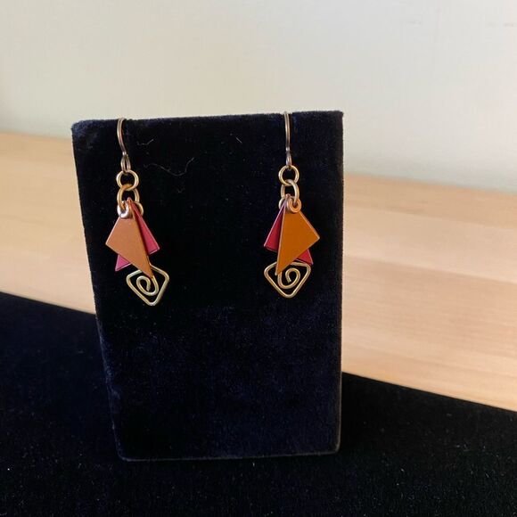 Vintage America Jewelry - Vintage 1990s Geometric Folk Art Earrings